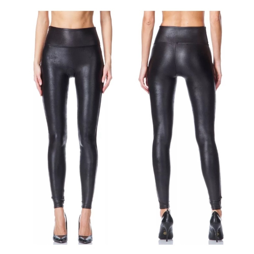Spanx Faux Leather Leggings Size XL Black Glitter Sexy Super Stretch Hight Rise